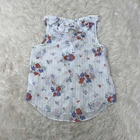 Veronica Beard Leina White Floral Ruffle Sleeveless Button Front V-neck Blouse M - Picture 3 of 10